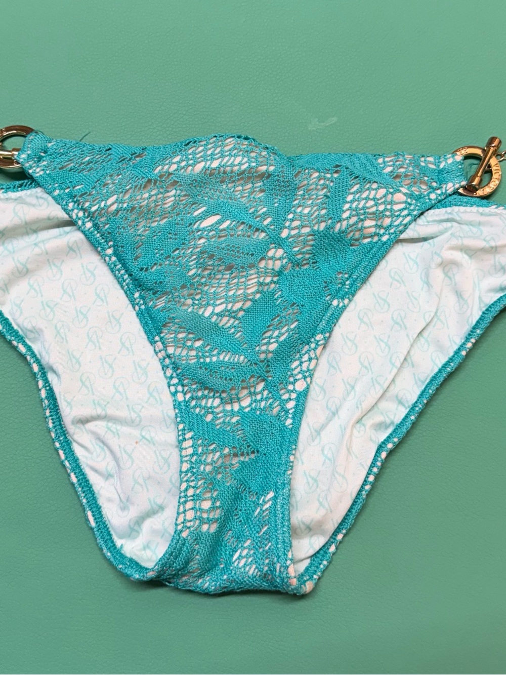 Victoria's Secret Turquoise Lace Bikini with Gold Hardware - Picture 3 of 6